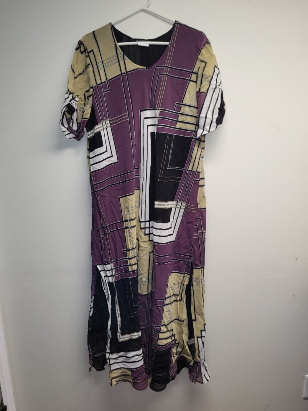 Dolce Bella Abstract Geometric Print Midi Dress Size L 100% Rayon Made in Turkey